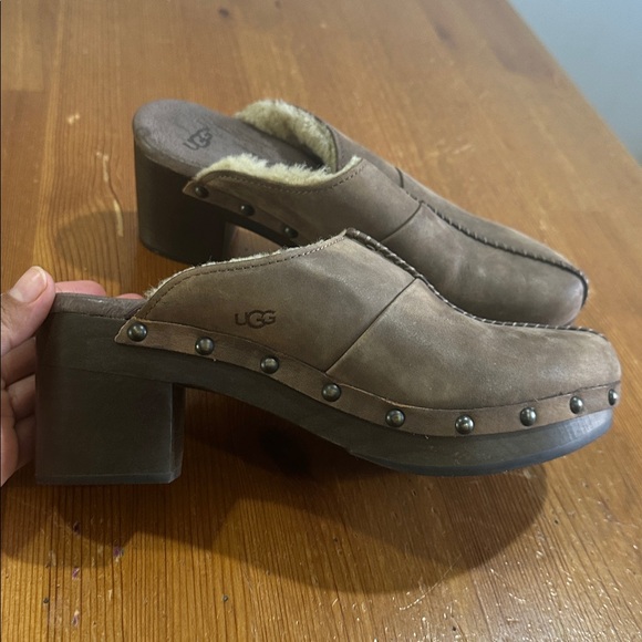 UGG Shoes - UGG Taupe Suede Shearling-Lined Clog Mules